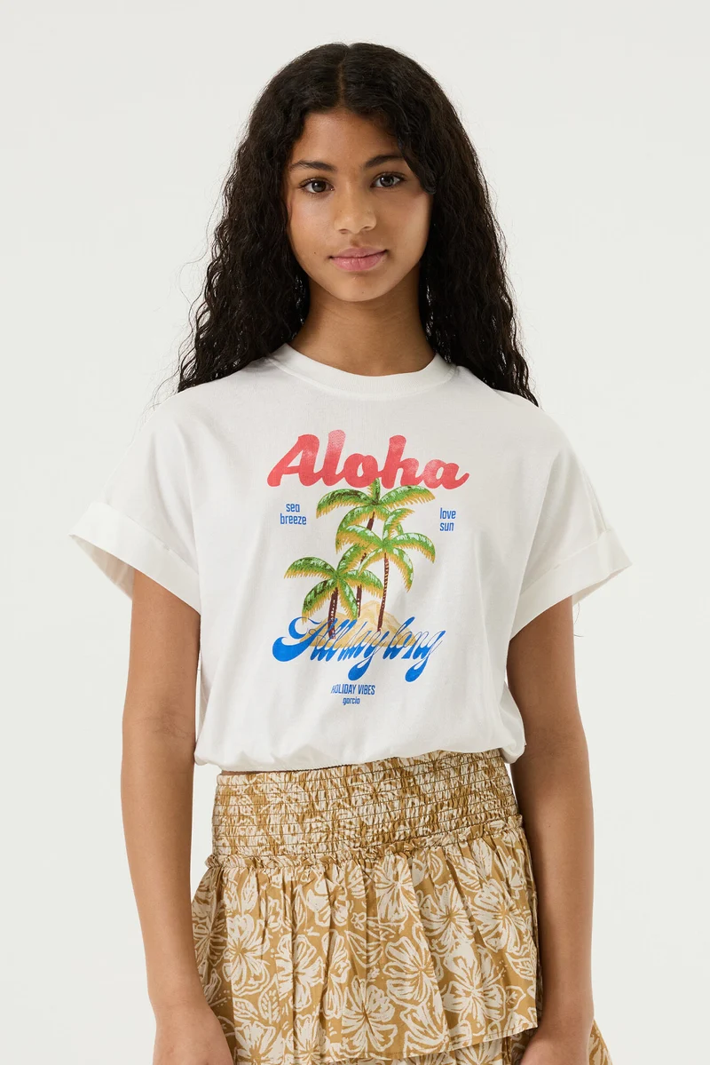 Cropped T-Shirt mit Brustdruck