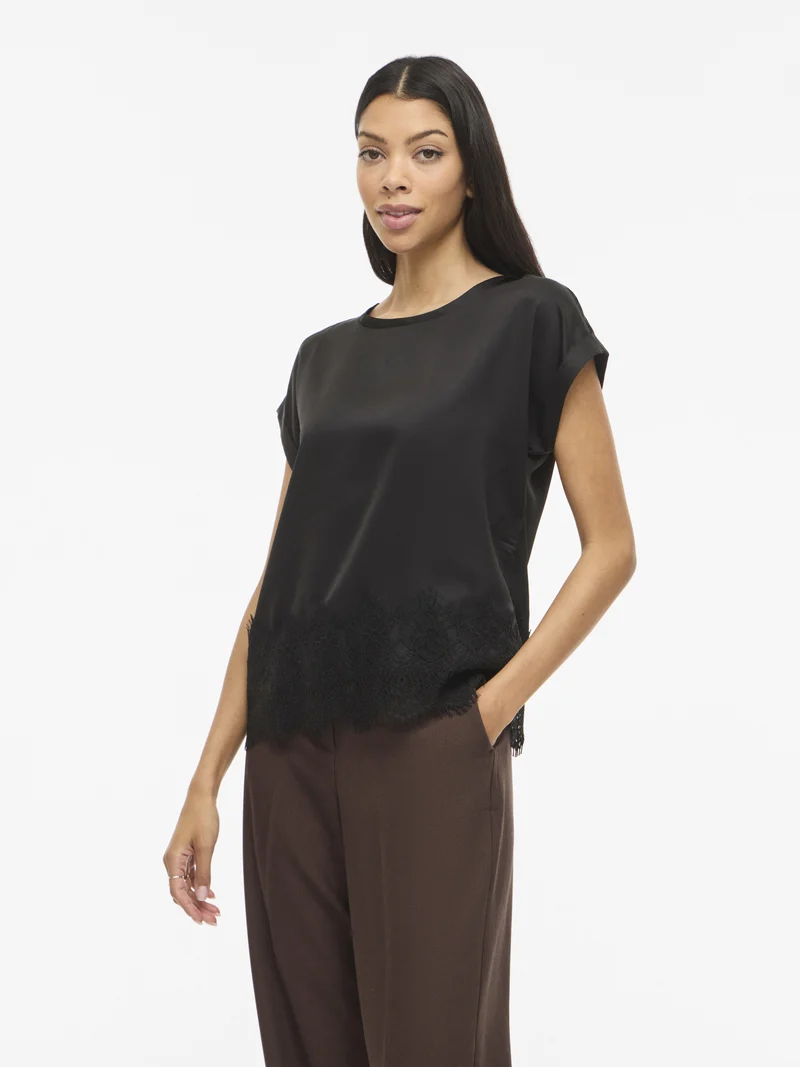VIELLETTE Satin-Bluse mit Spitzendetail