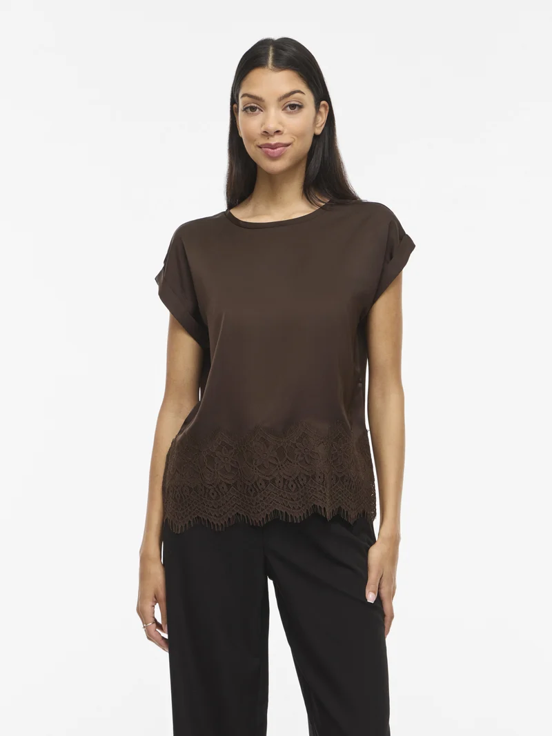 VIELLETTE Satin-Bluse mit Spitzendetail