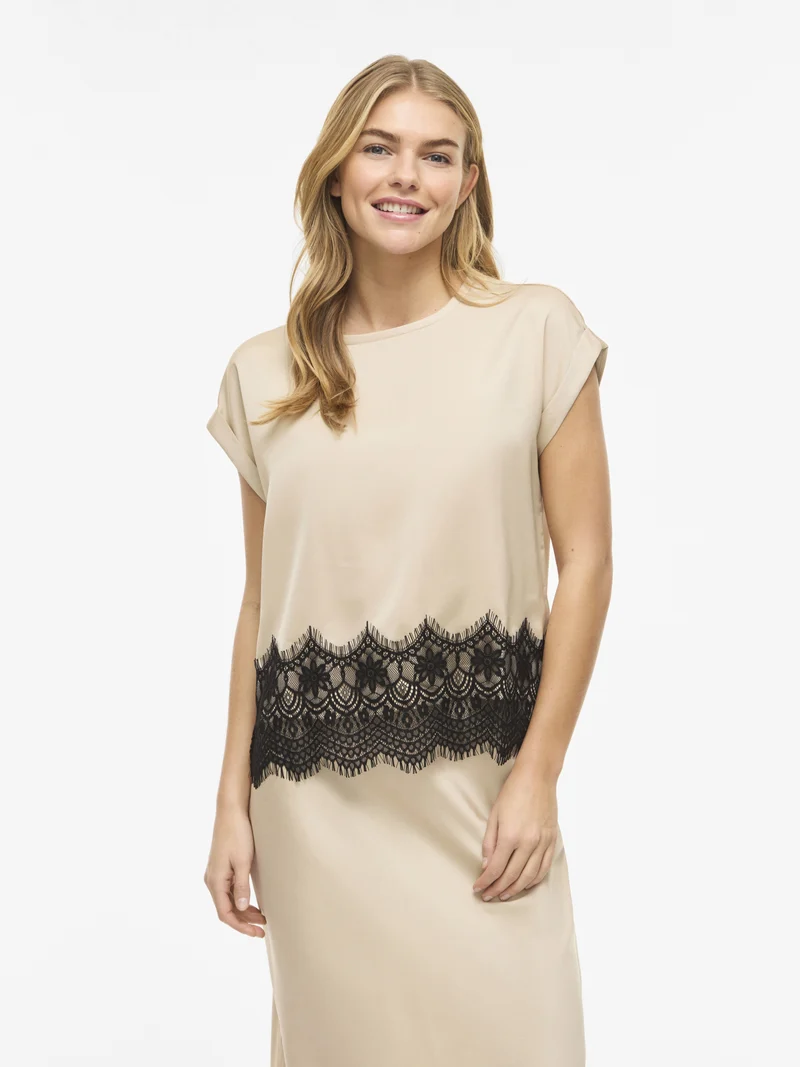 VIELLETTE Satin-Bluse mit Spitzendetail