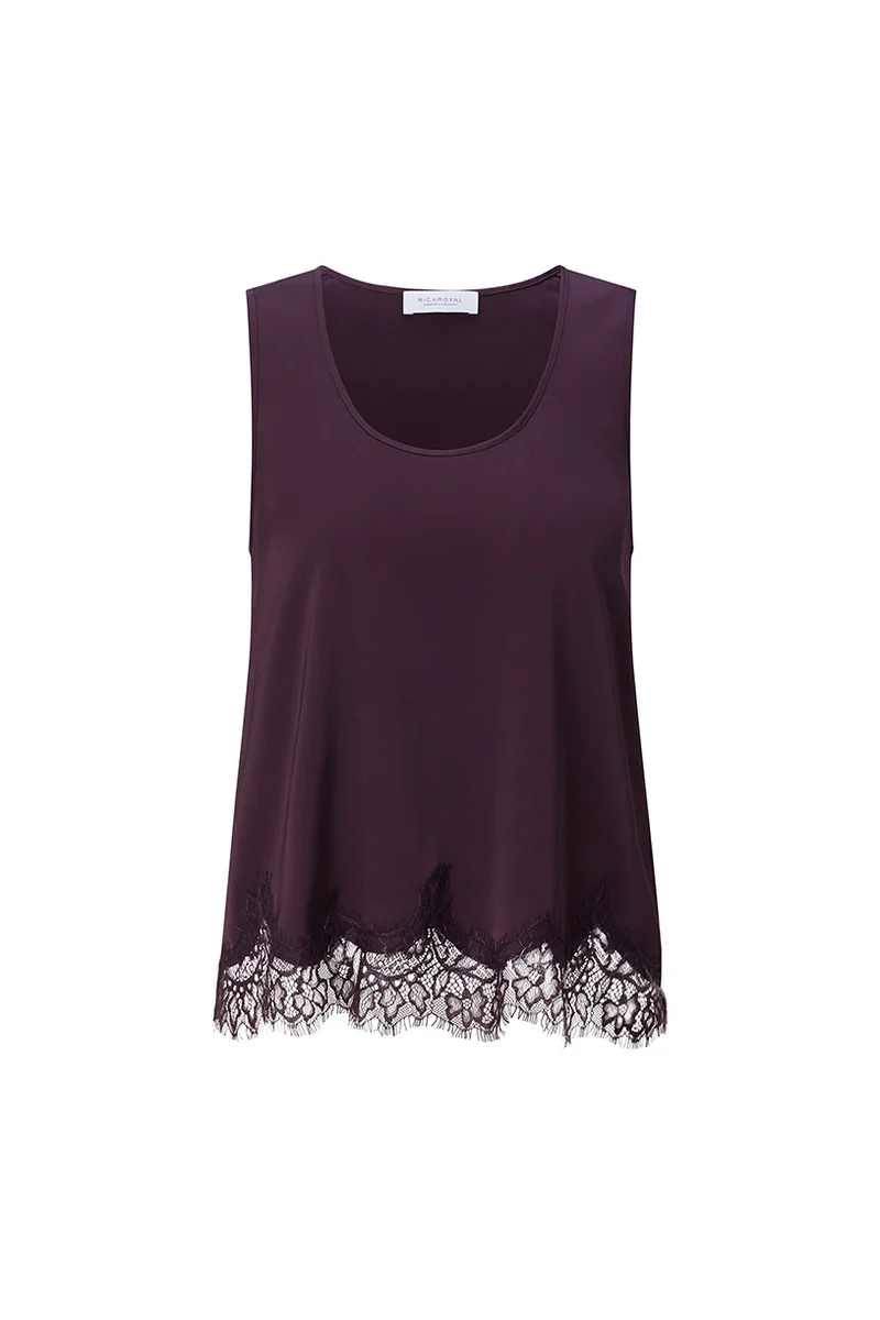 SATIN TOP MIT SPITZENDETAIL