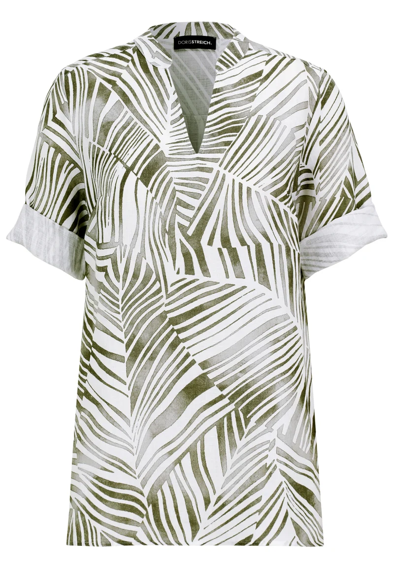 Leinen-Bluse mit Grafik-Print