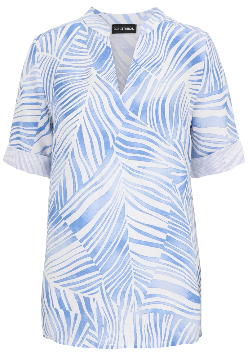 Leinen-Bluse mit Grafik-Print