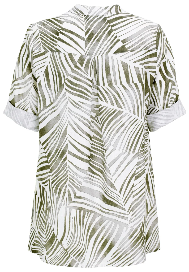 Leinen-Bluse mit Grafik-Print