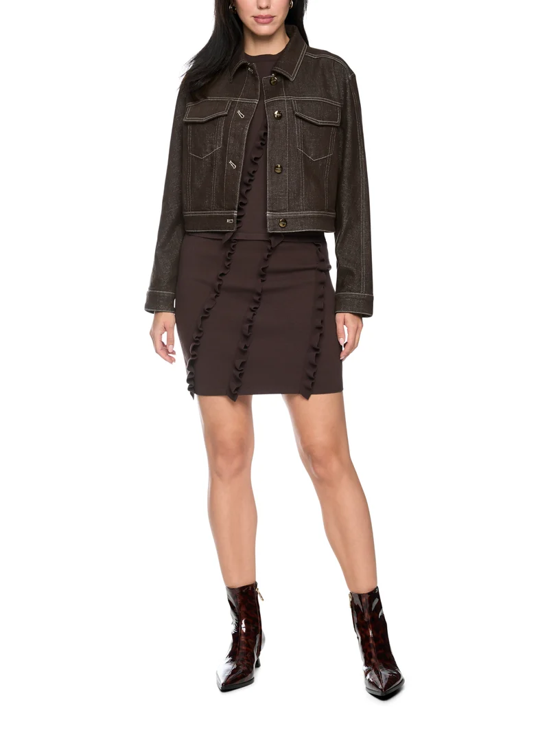 Kurze Jeansjacke mit Lurexgarn
