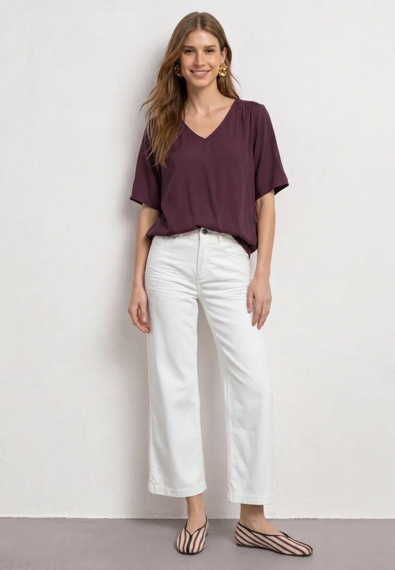 Kurzarm Blusenshirt mit V-Neck