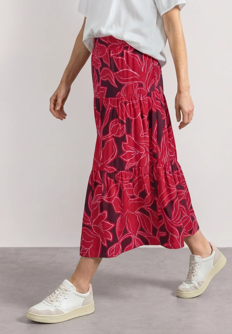Maxi-Rock mit Volants und Print