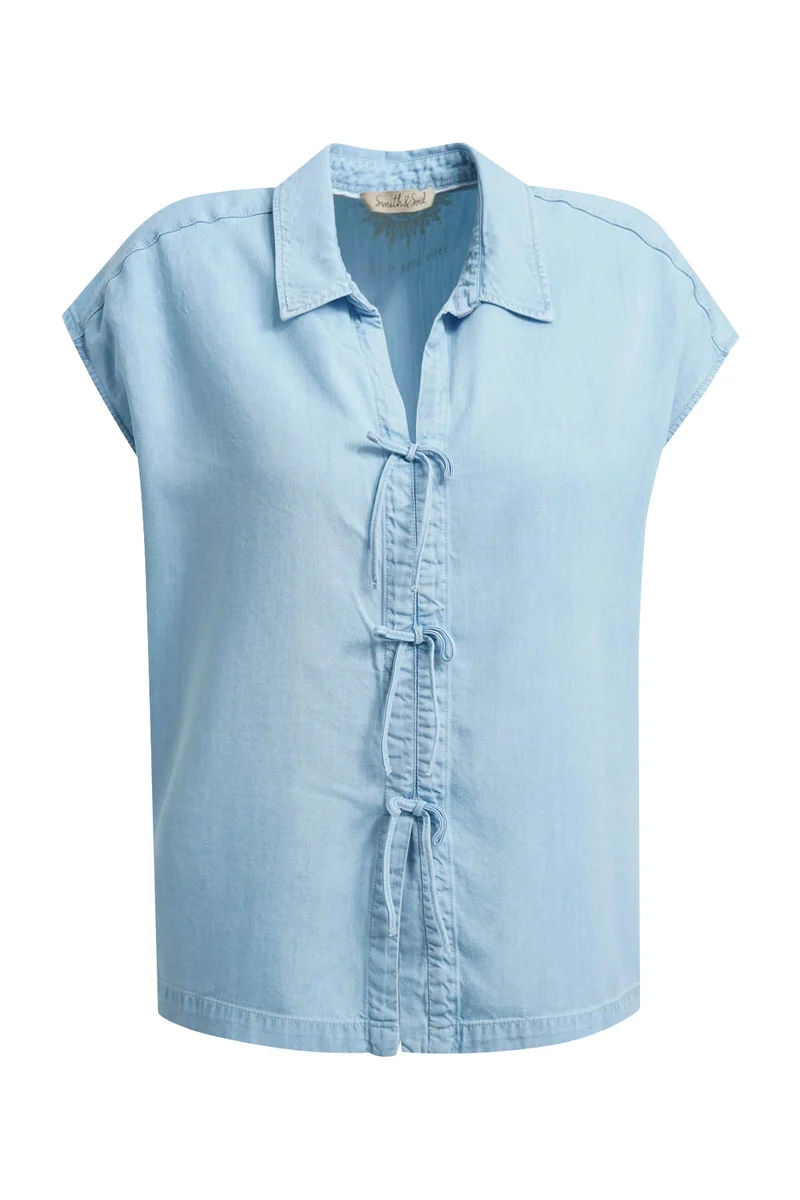 Lyocell-Denim-Bluse mit Schleifen-Knopfleiste