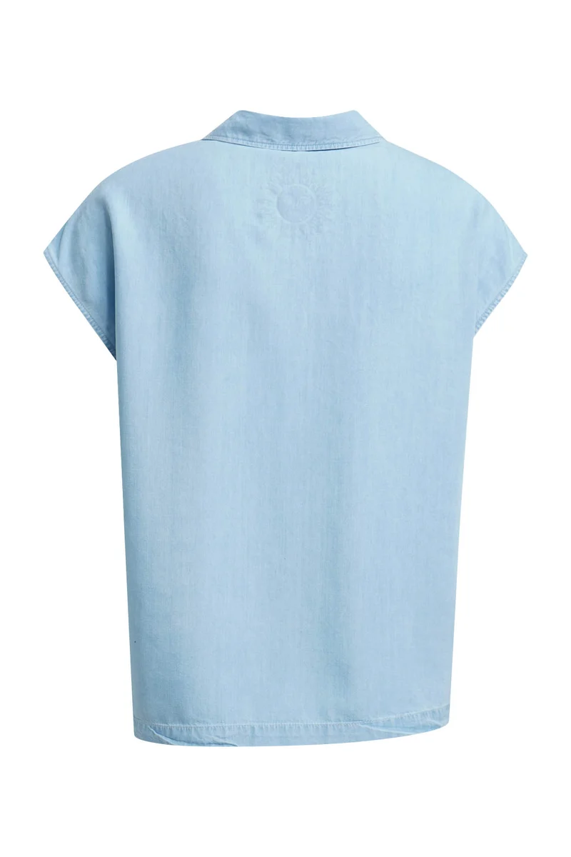 Lyocell-Denim-Bluse mit Schleifen-Knopfleiste