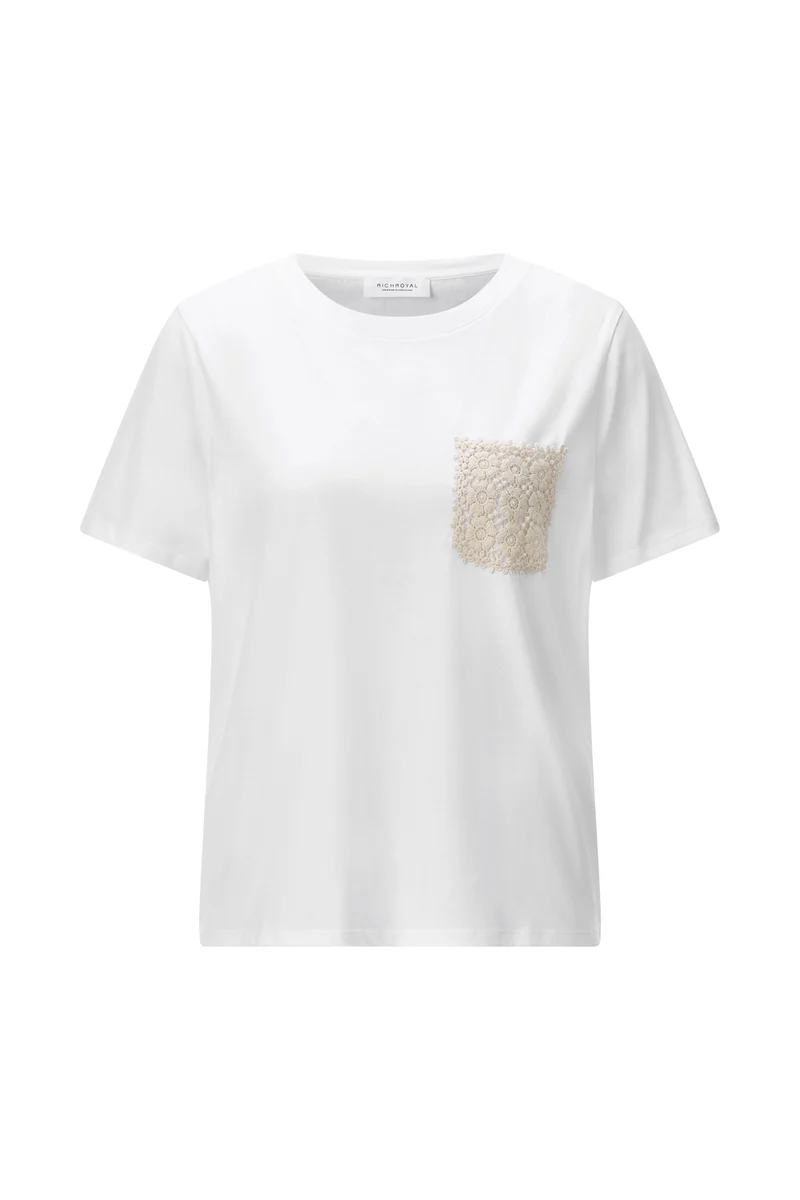 T-Shirt mit Häkelspitzen-Brusttasche
