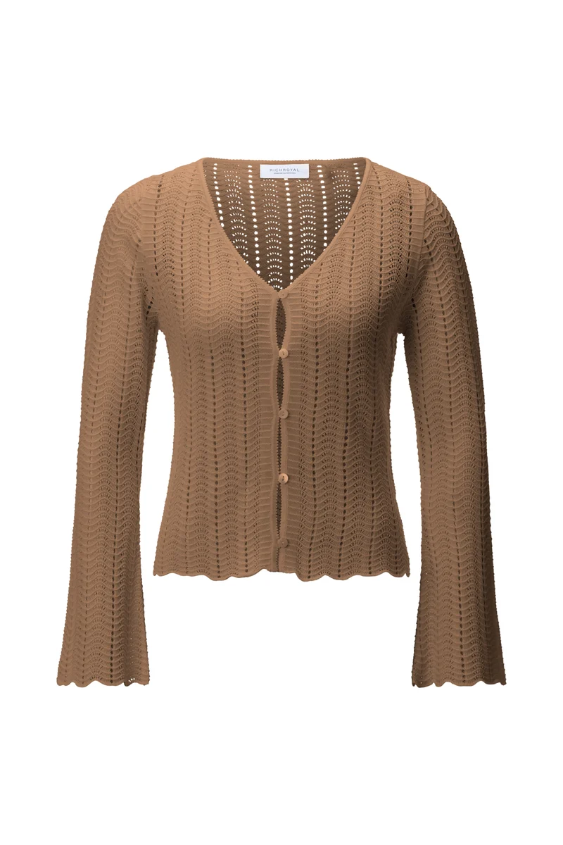 Ajour-Strickjacke mit Chevron-Muster