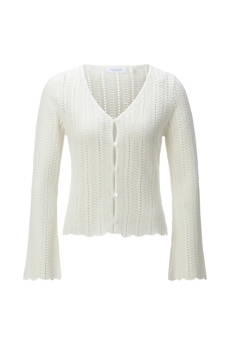 Ajour-Strickjacke mit Chevron-Muster