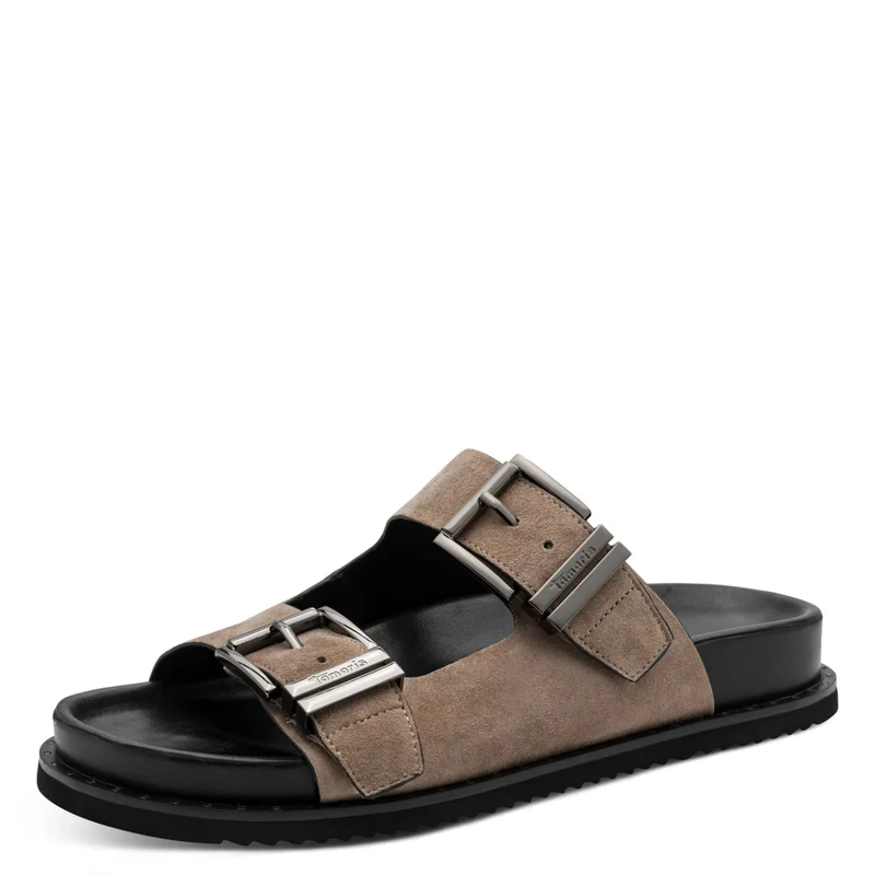 Leder-Pantolette mit Fußbett und Schließe