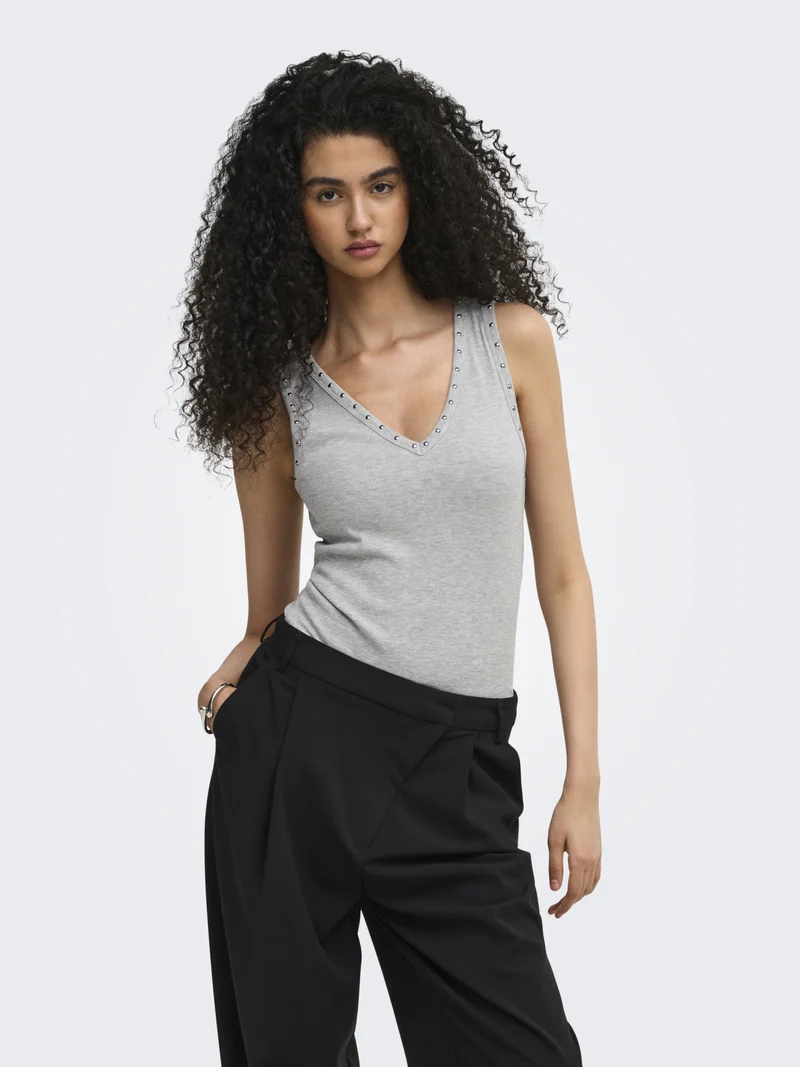 ONLROCK V-Neck Top mit Nieten-Details