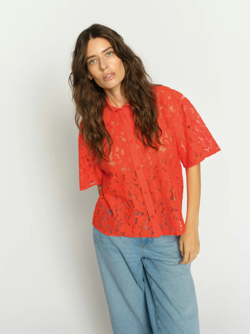 MMLia River SS Lace – Spitzenhemd mit Knopfleiste