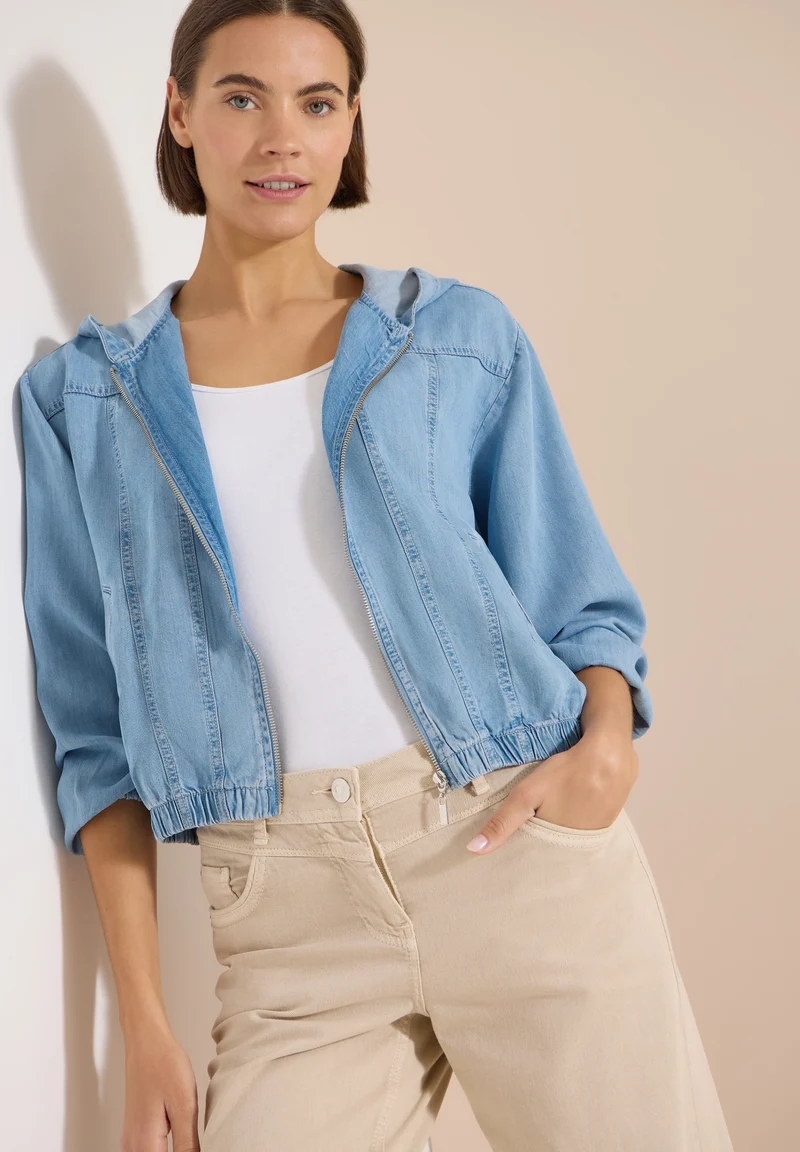Blousonjacke im Denim-Look mit Zipper