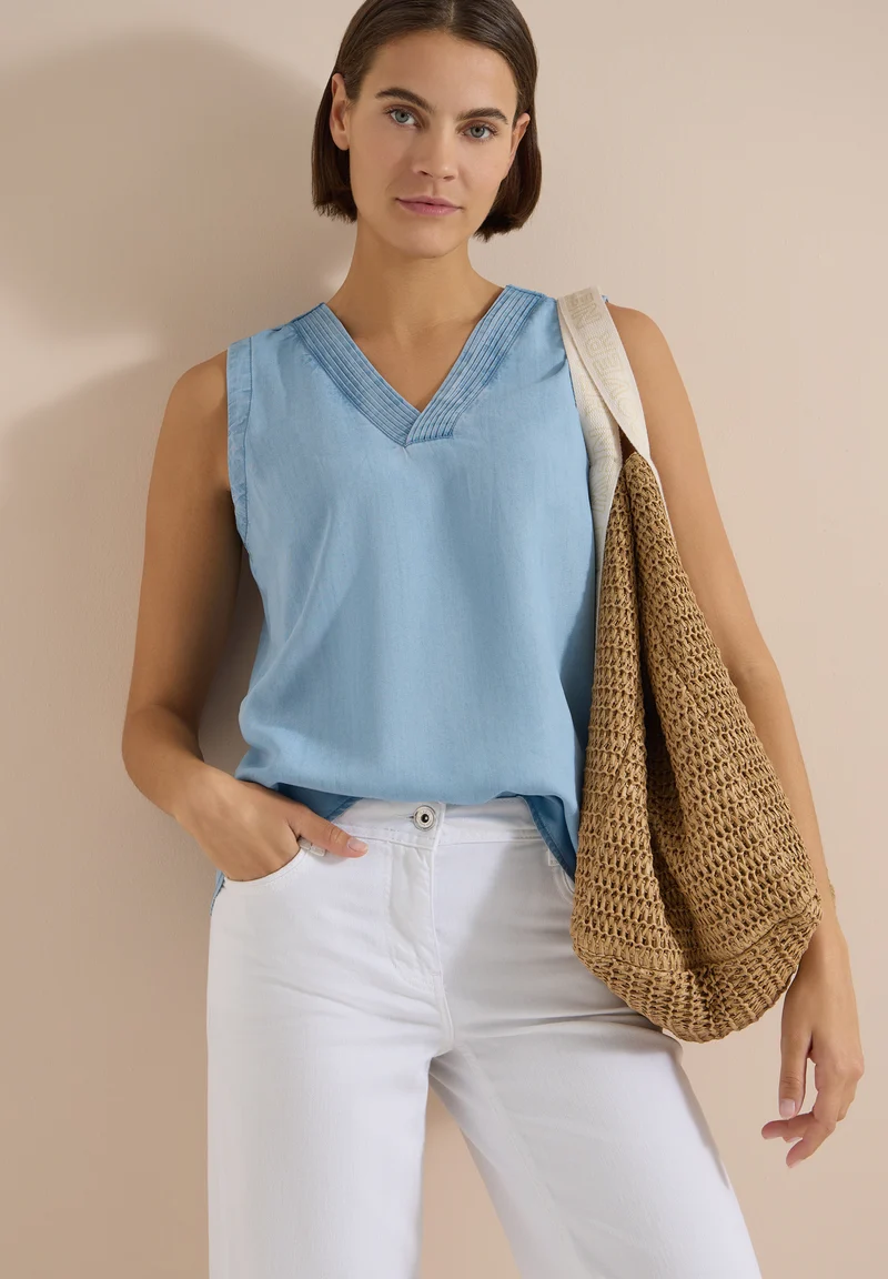 Blusentop im Denim-Look mit V-Neck