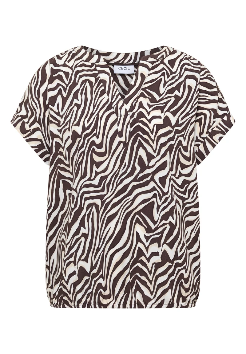 Bluse mit Split Neck und Zebra-Print