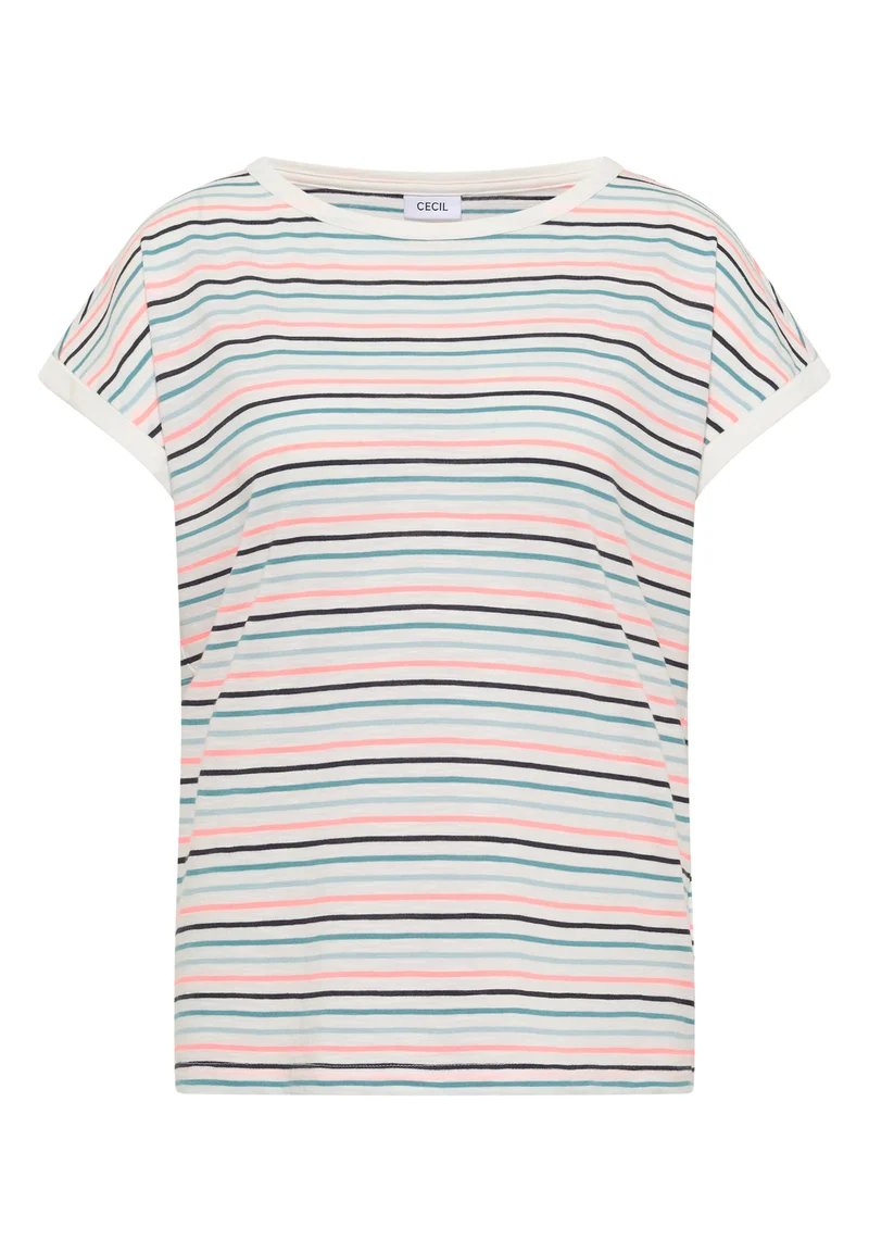 T-Shirt mit Boat Neck und Turn-Up-Detail