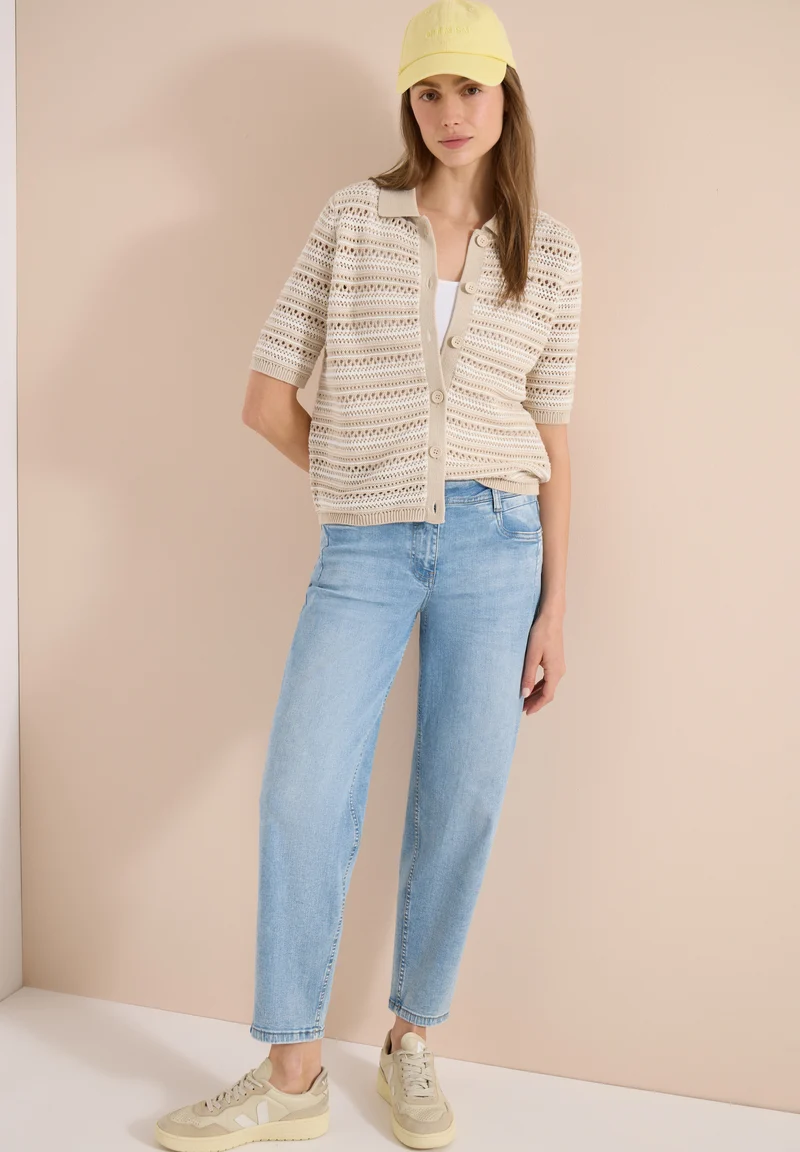 Kurzarm Cardigan mit Polokragen