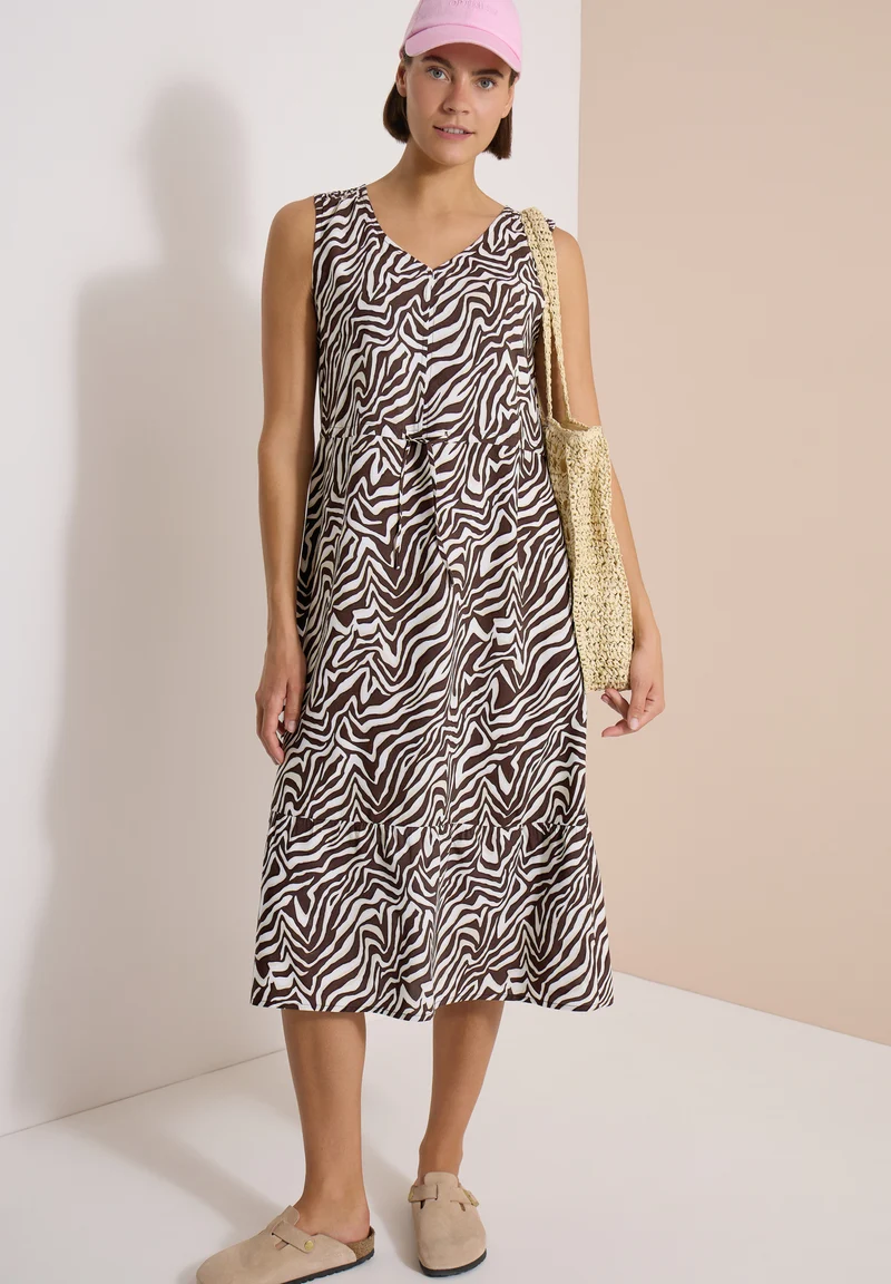 Midikleid mit V-Neck und Zebraprint