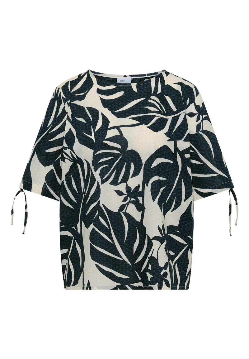 Bluse mit Rundhals und Raffung