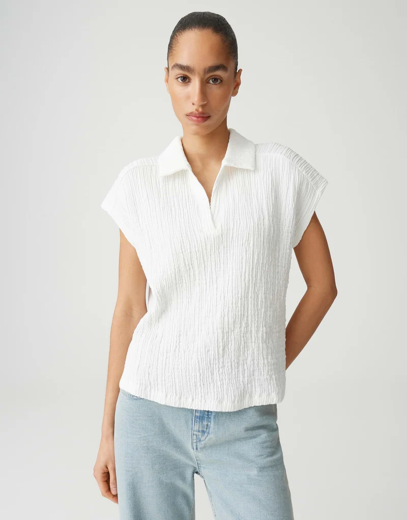 SANTOLINI Poloshirt in Crinkle-Effekt