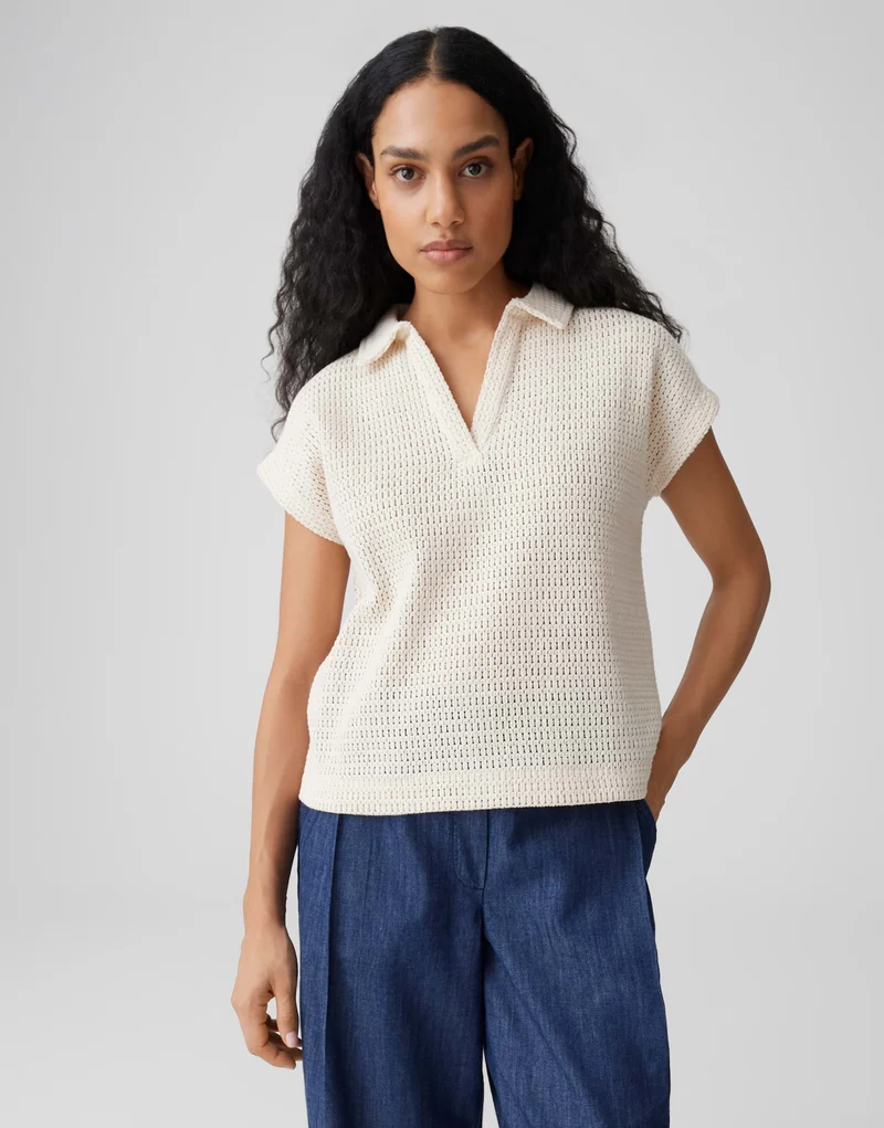 SOMONA Poloshirt in Crochet Optik