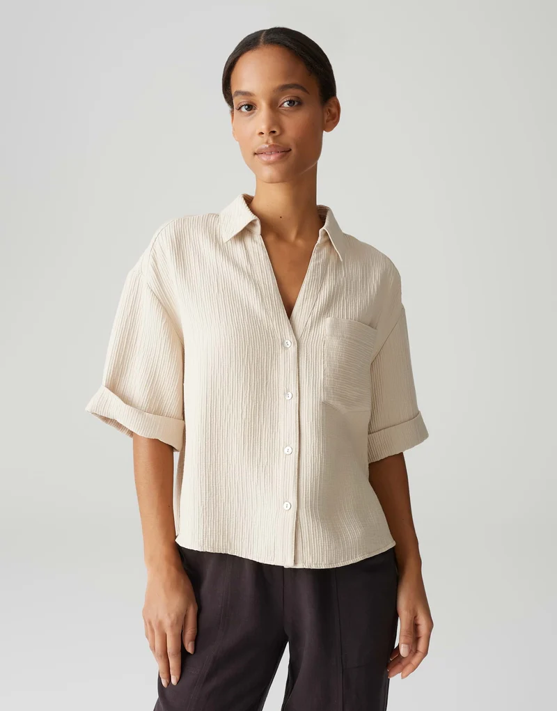 FIORA Loose Hemdbluse im Crinkle-Effekt