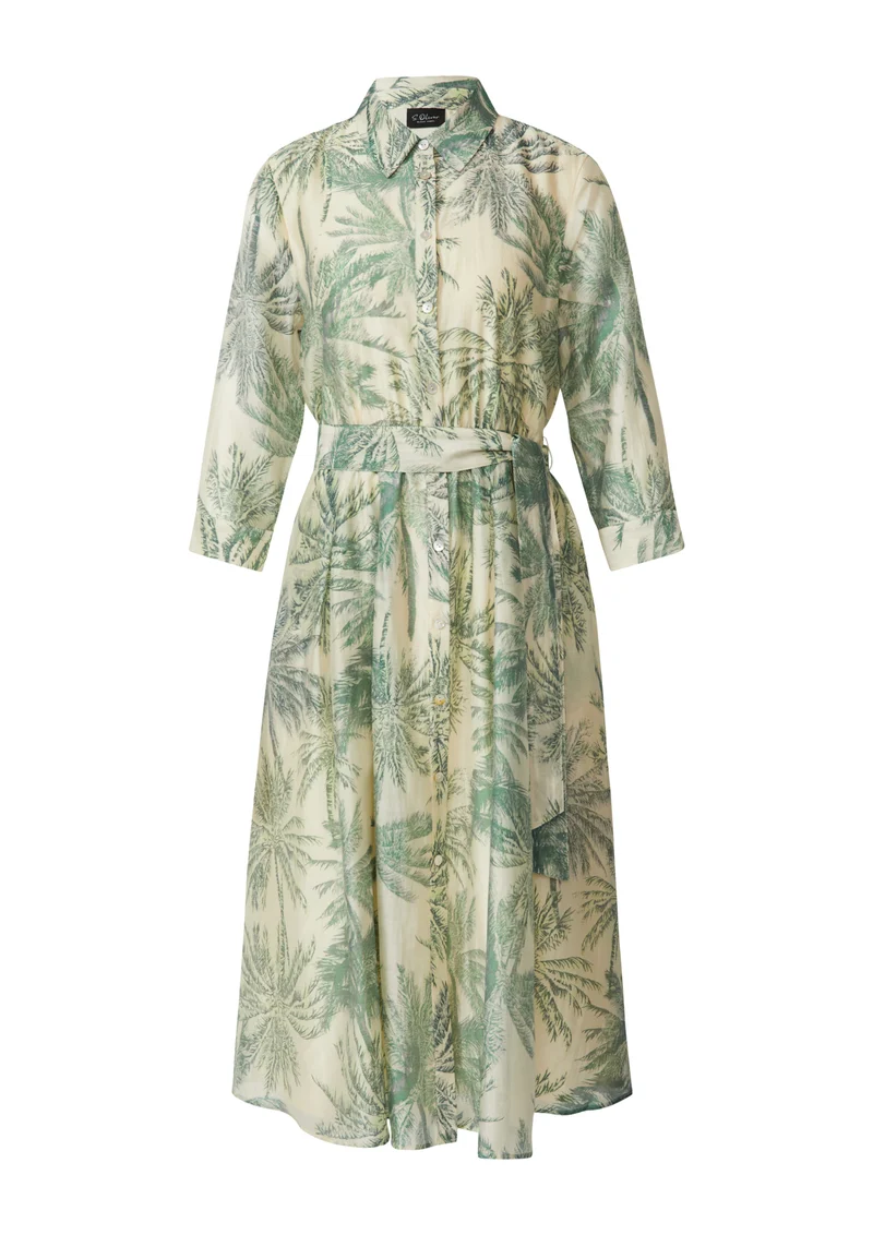 Hemdblusenkleid mit All-over-Print & Bindegürtel
