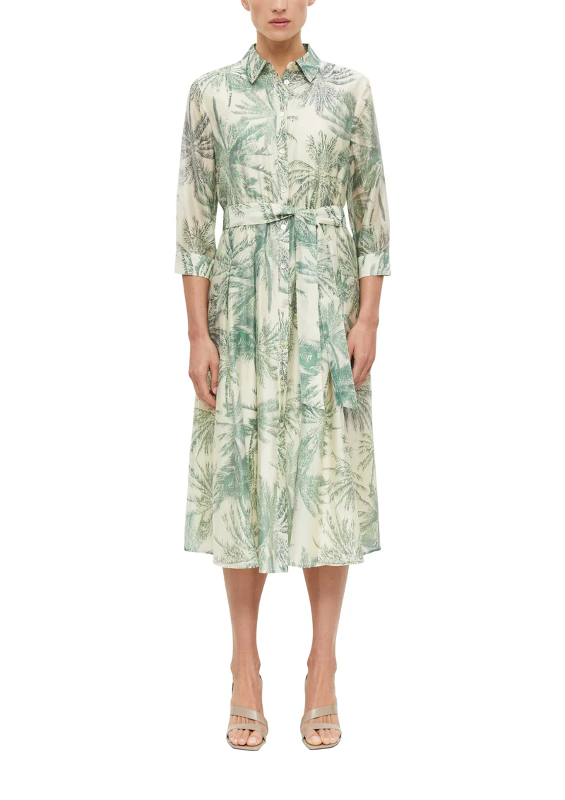 Hemdblusenkleid mit All-over-Print & Bindegürtel