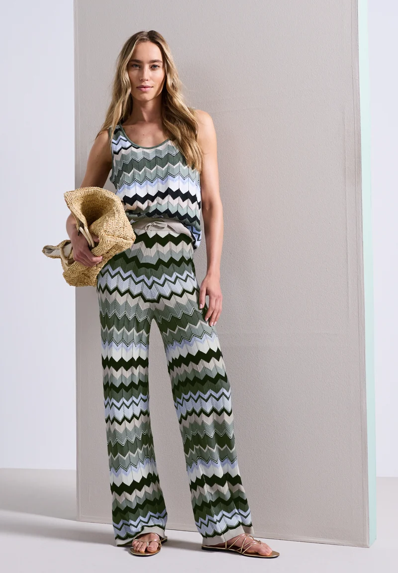 Wide Leg Hose mit Zick-Zack Muster