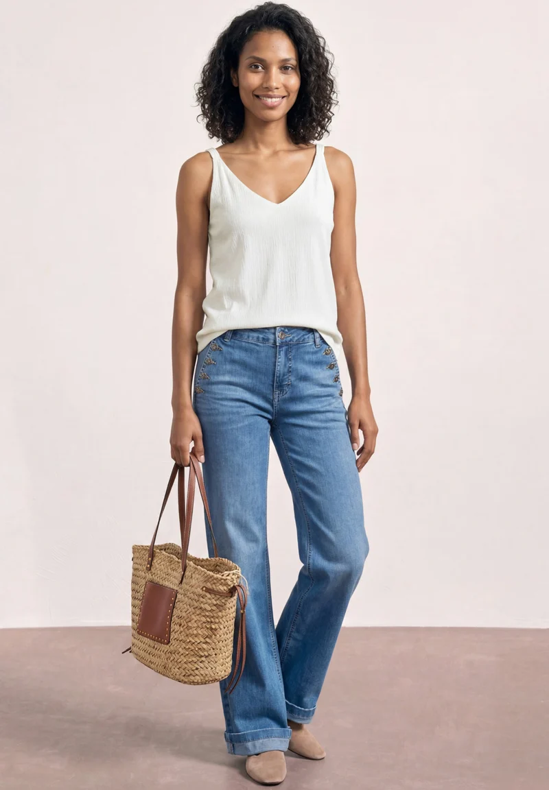 Top mit V-Neck und Strukturmix