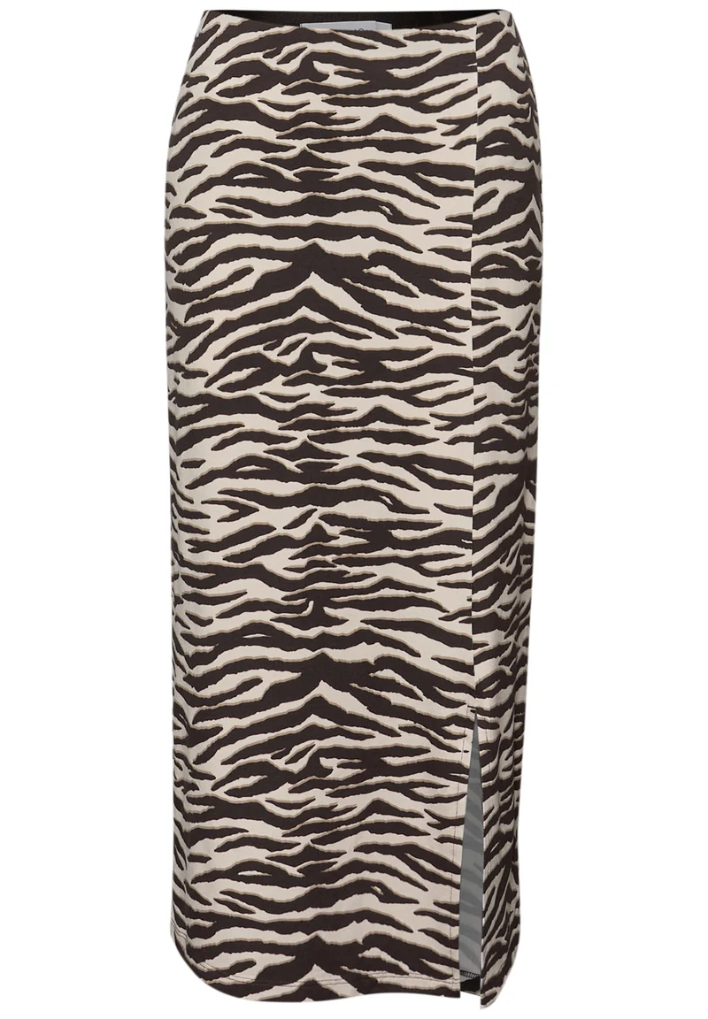 Midi-Rock mit Schlitz und Animal Print