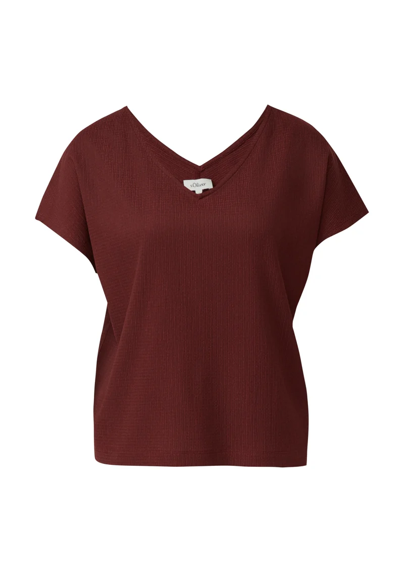 Strukturiertes V-Neck-T-Shirt