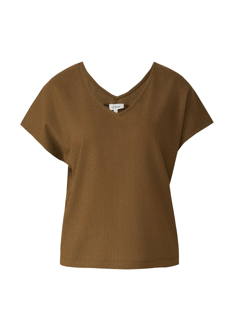 Strukturiertes V-Neck-T-Shirt