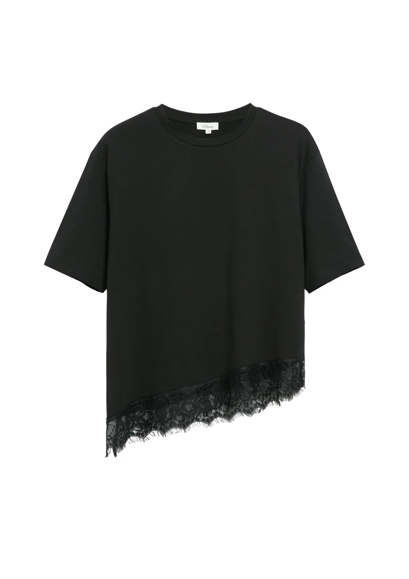 T-Shirt mit asymmetrischem Spitzensaum