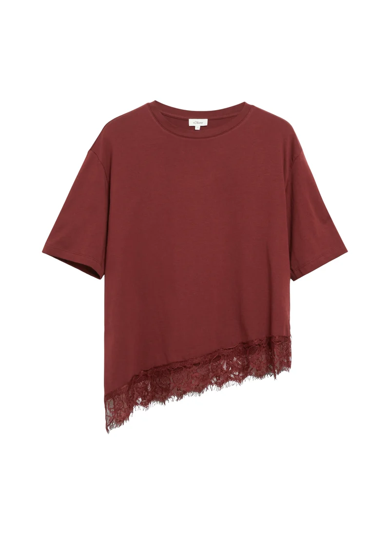 T-Shirt mit asymmetrischem Spitzensaum