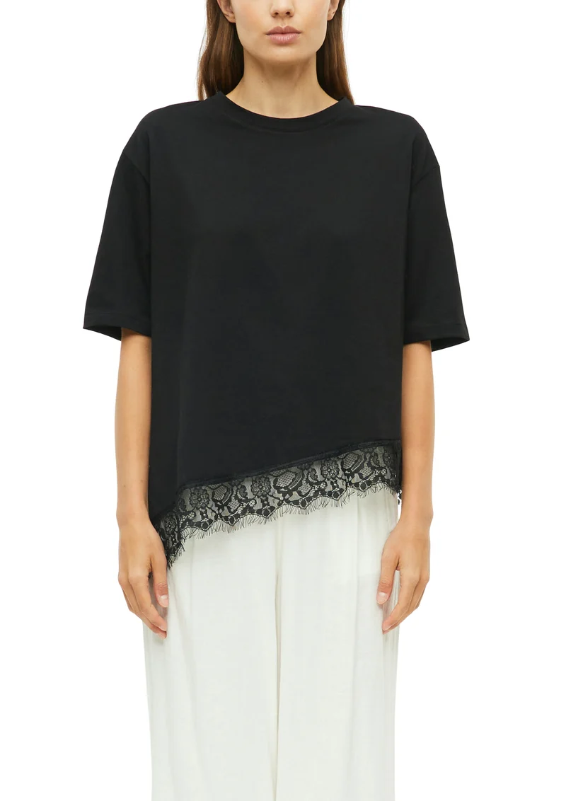 T-Shirt mit asymmetrischem Spitzensaum