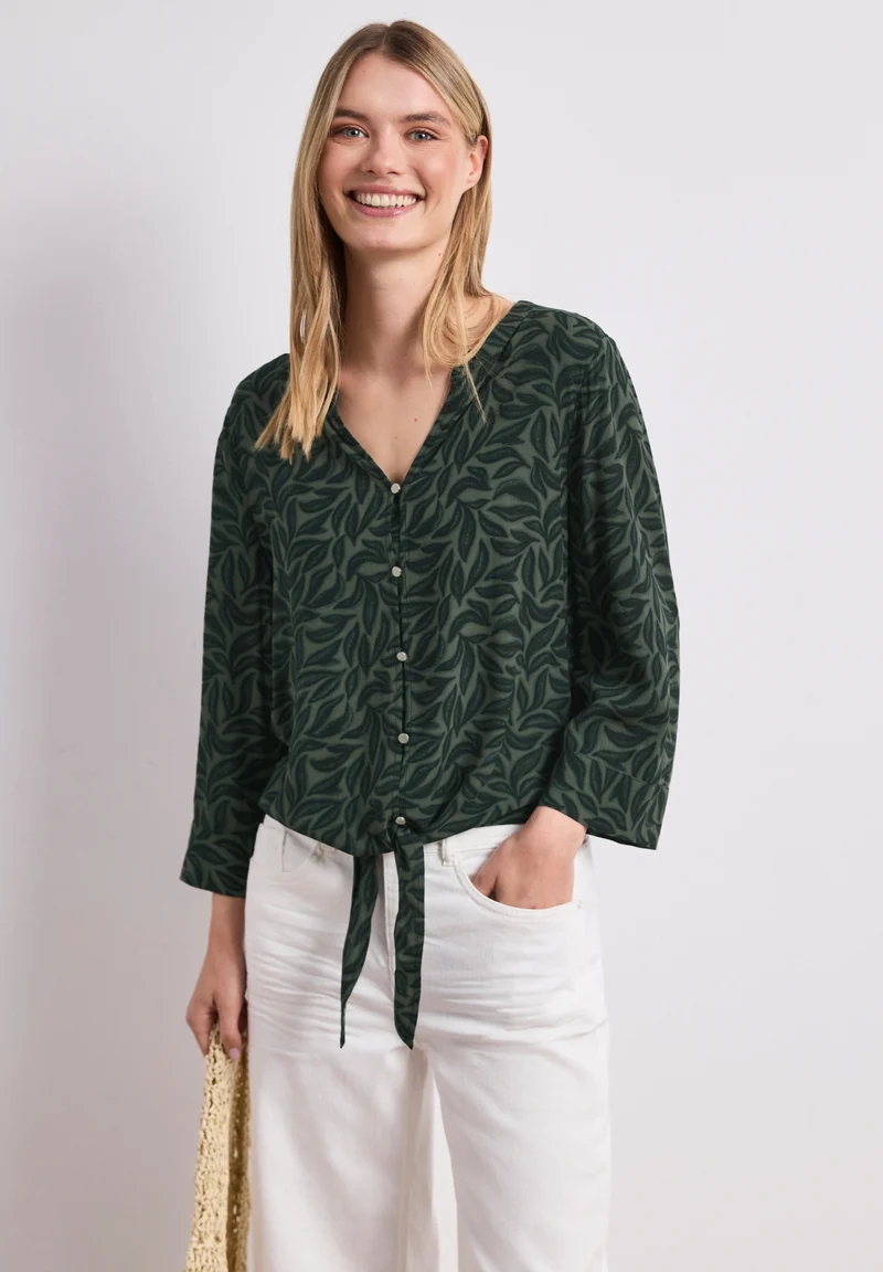 3/4-Arm Bluse mit Knotendetail