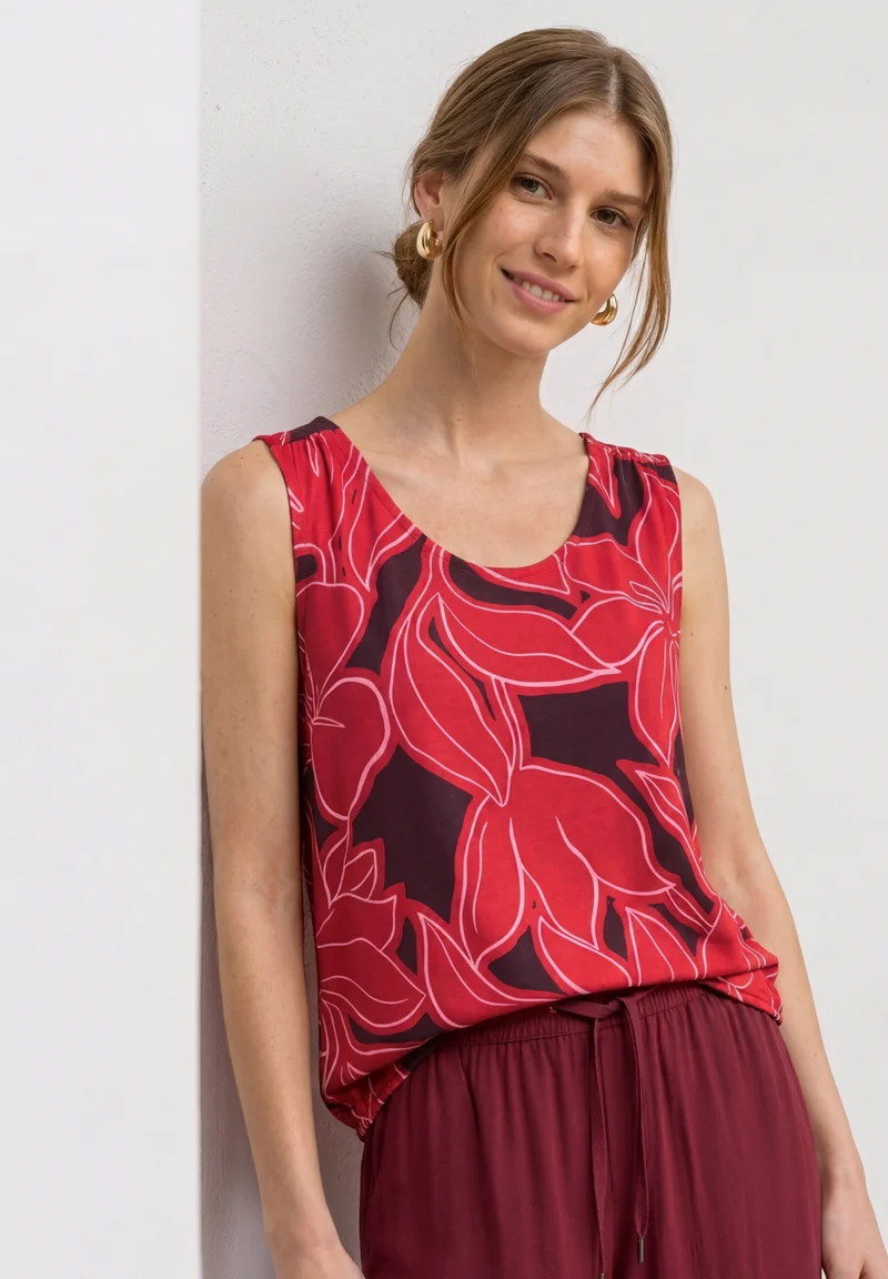 Top mit V-Neck und Elastiksaum