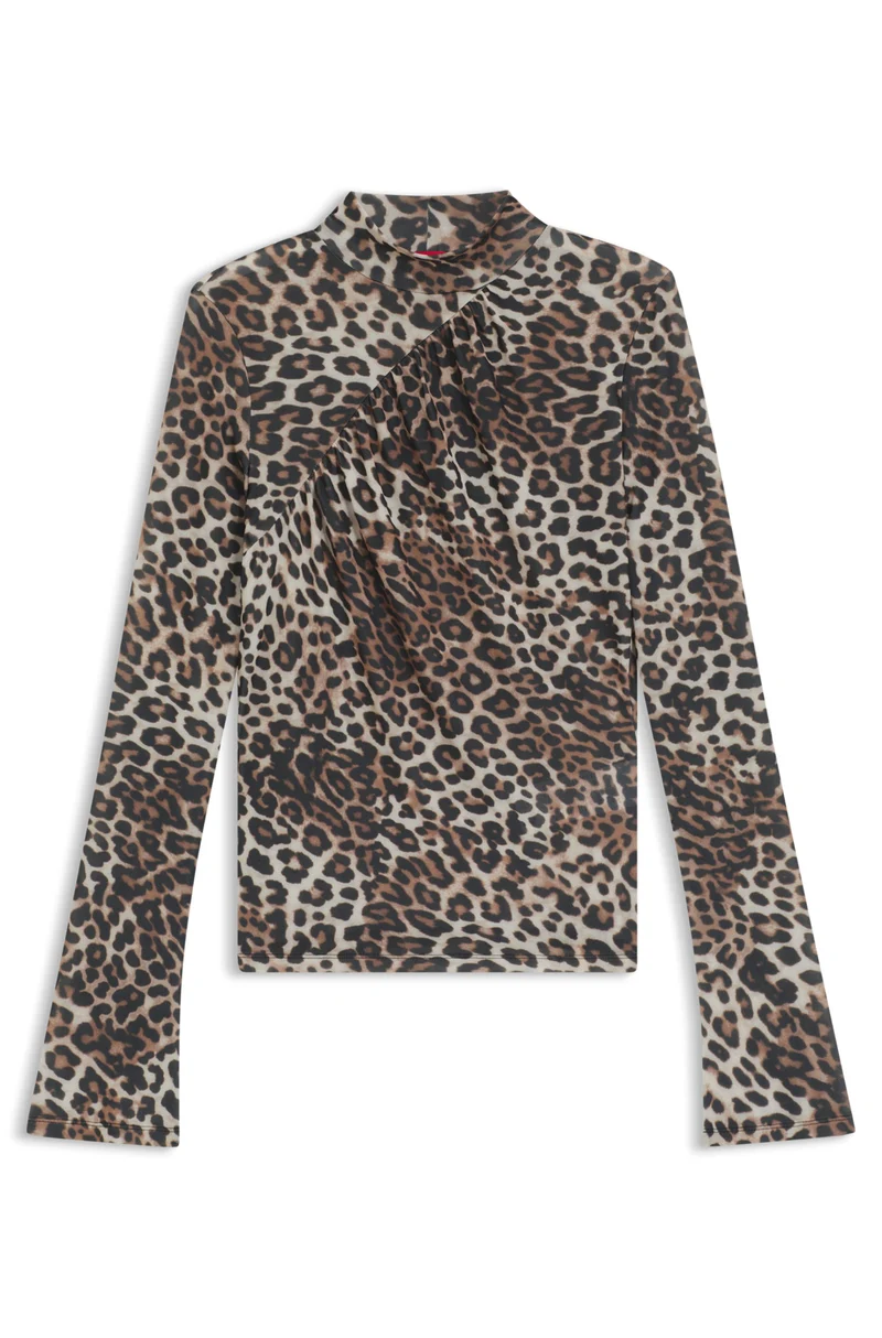 Rollkragentop mit Leoparden-Print