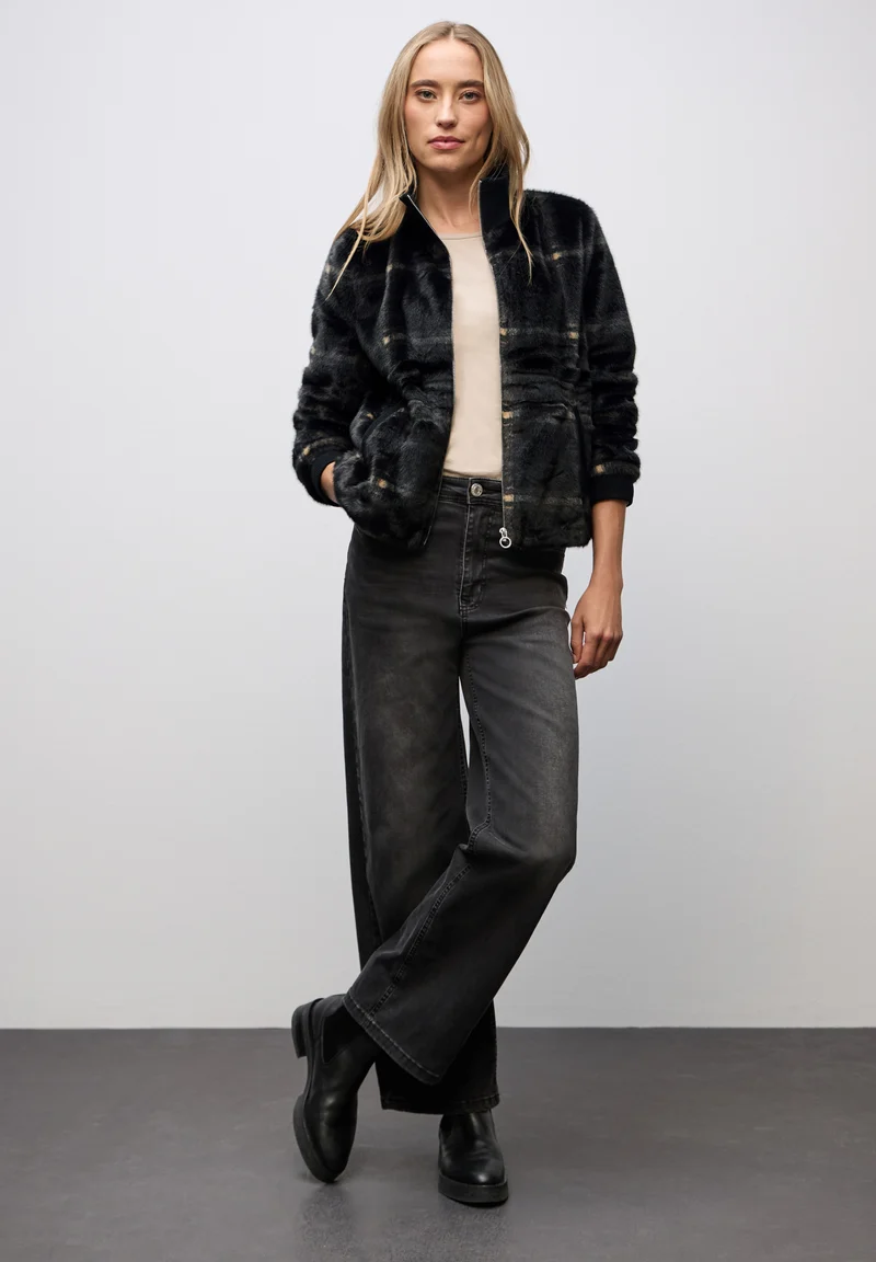 Karierte Fake Fur Jacke