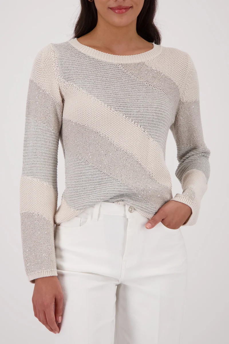 Strickpullover mit Materialmix