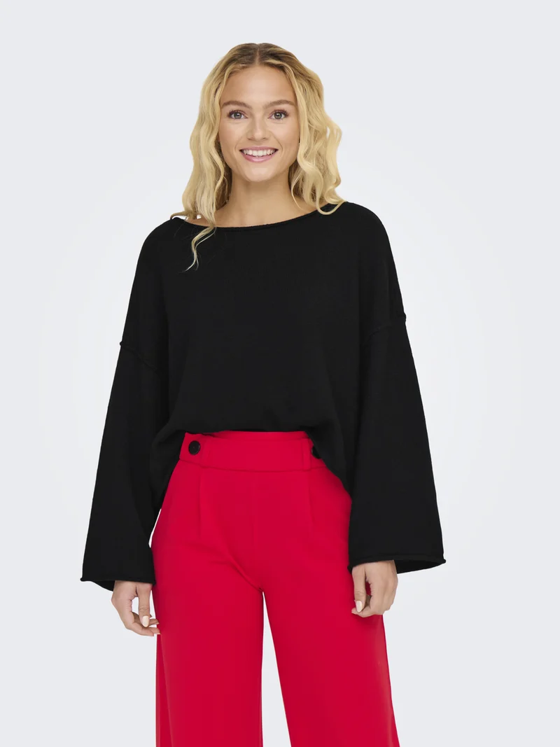 JDYRUE Strickpullover mit U Boot Ausschnitt