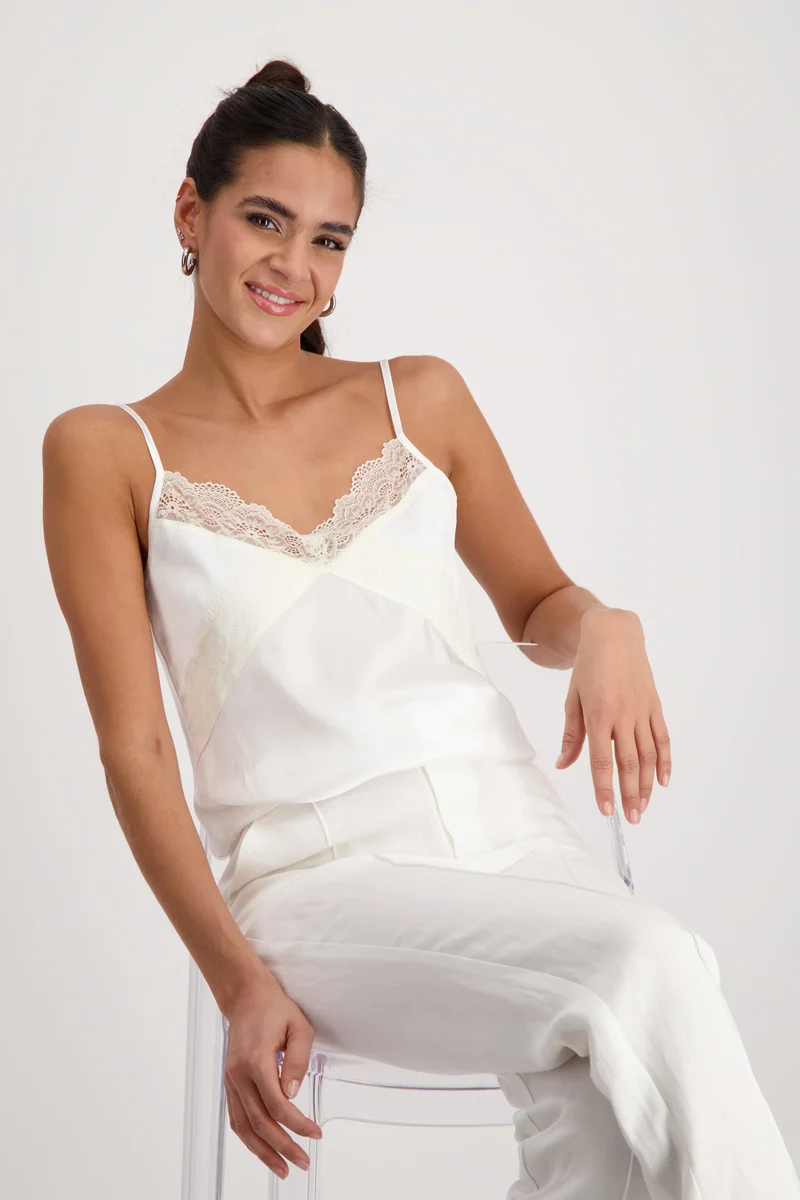 Satin Top mit Spitze