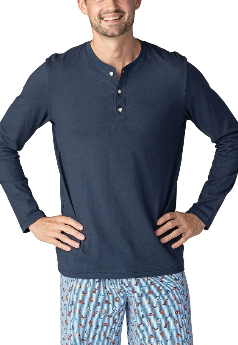 Nacht-Shirt mit Henley-Kragen