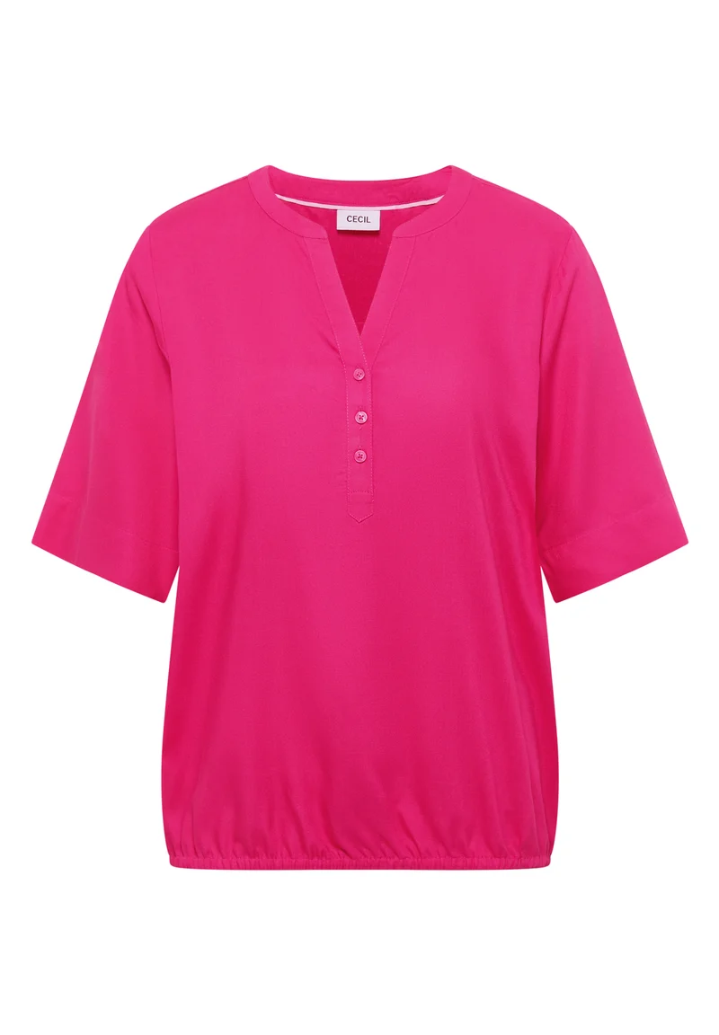 Kurzarm Bluse mit Split Neck