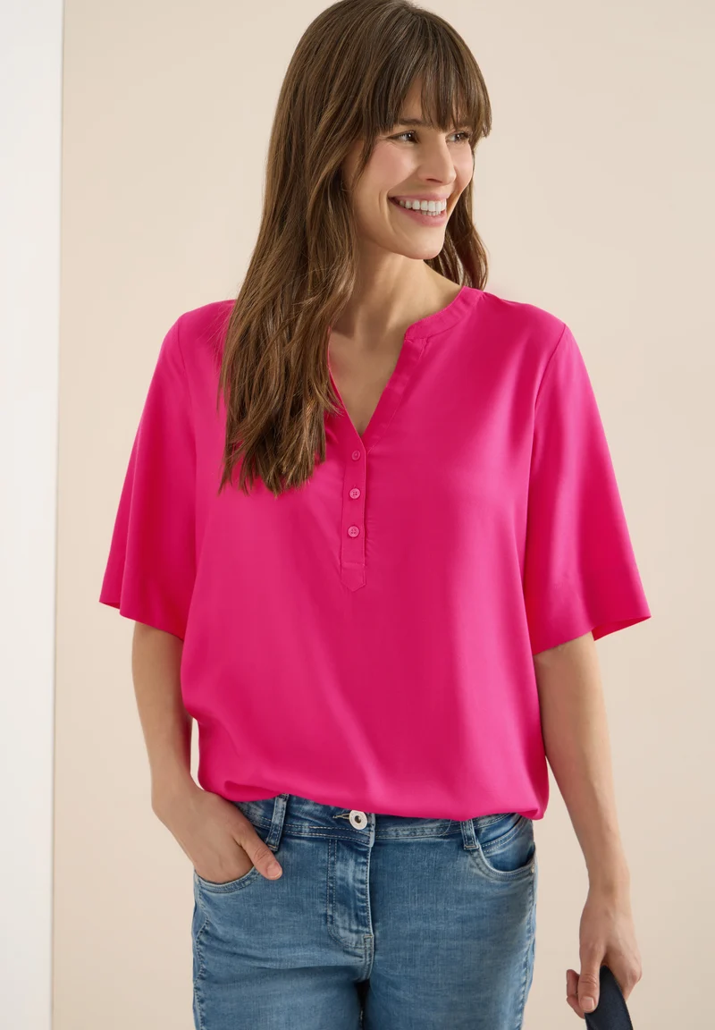 Kurzarm Bluse mit Split Neck