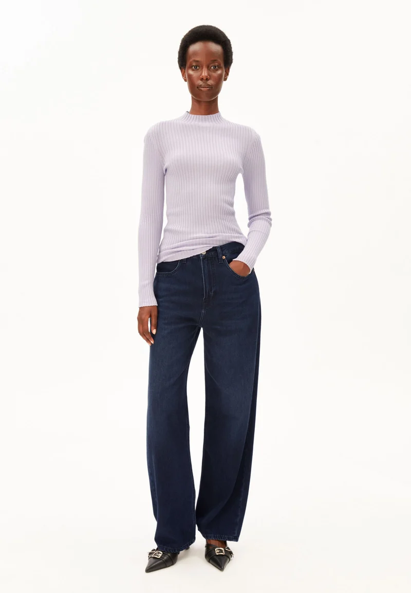 Rippstrickpullover mit Mock-Ausschnitt